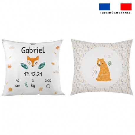 Coussin renard naissance à personnaliser