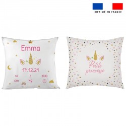 Coussin licorne à personnaliser fiche naissance 