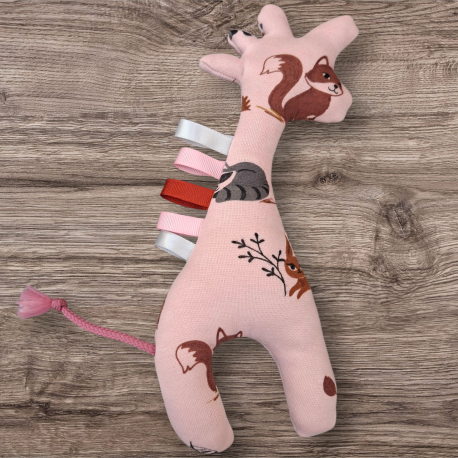 Hochet girafe renard rose