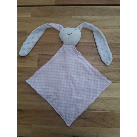 Doudou lapin vichy rose