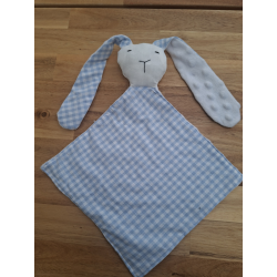 Doudou lapin vichy bleu 